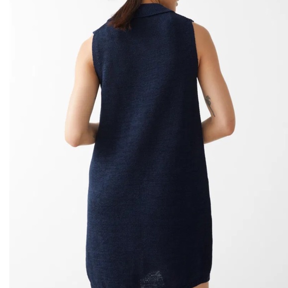 ANTHRO AND OTHER STORIES SWEATER VEST/DRESS NAVY SHELL BUTTONS SZ M LINEN BLEND - Picture 5 of 10